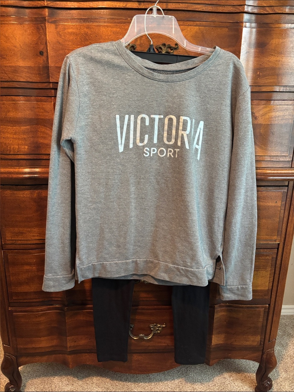 Women’s Gray Victoria Sport Pullover Sweatshirt and back leggings